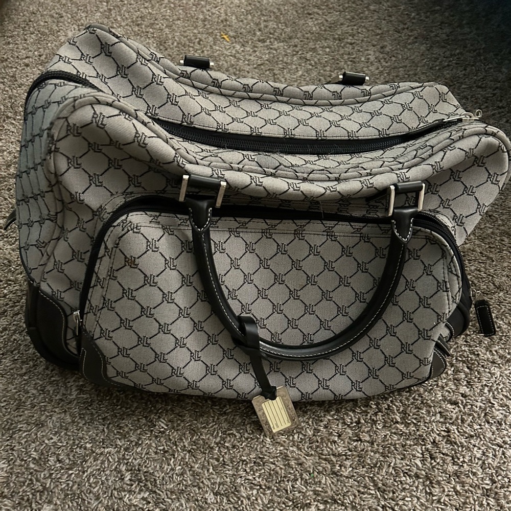 RALPH LAUREN Signature Jacquard Monogram RL Rolling Duffle Carry On Luggage Bag
